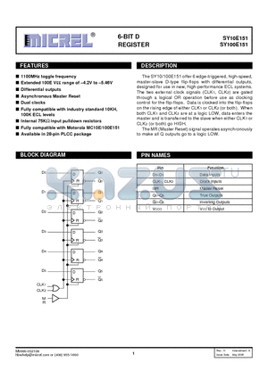 SY100E151JC datasheet - 6-BIT D REGISTER