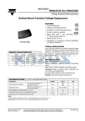 SMA6J5.0A-E3-5A datasheet - Surface Mount Transient Voltage Suppressors