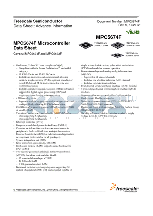 SPC5673FF3MVV2 datasheet - MPC5674F Microcontroller Data Sheet