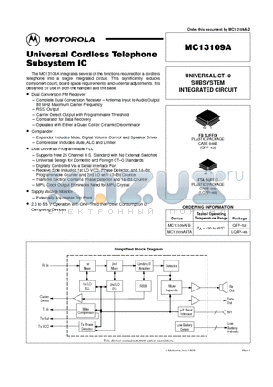 MC13109A datasheet - UNIVERSAL CORDLESS TELEPHONE SUBSYSTEM IC