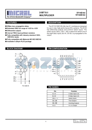 SY100E163JCTR datasheet - 2-BIT 8:1 MULTIPLEXER