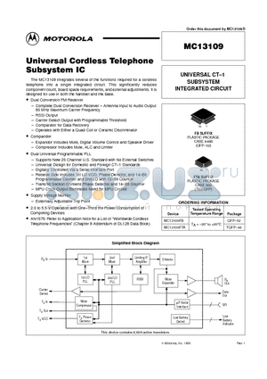 MC13109 datasheet - Universal Cordless Telephone Subsystem IC
