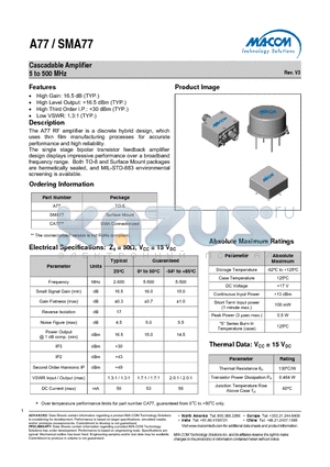 SMA77 datasheet - Cascadable Amplifier