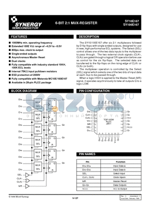 SY100E167JC datasheet - 6-BIT 2:1 MUX-REGISTER