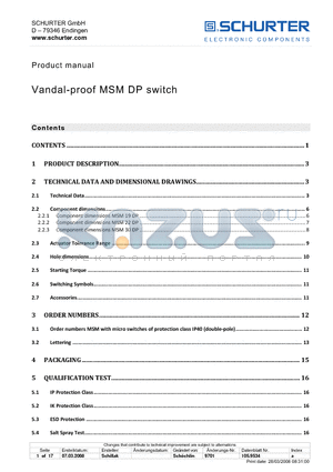 MSM22DPLE datasheet - Vandal-proof MSM DP switch