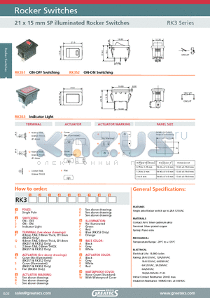 RK3S1P4ANAAN datasheet - 21 x 15 mm SP illuminated Rocker Switches