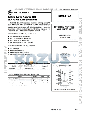 MC13143 datasheet - Ultra Low Power DC-2.4 GHz Linear Mixer
