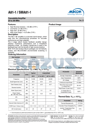 SMA81-1 datasheet - Cascadable Amplifier