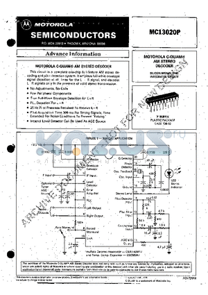 MC13020P datasheet - MOTOROLA C-QUAM AM STEREO DECODER