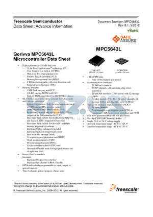 SPC5643LFF2VMM1 datasheet - Qorivva Microcontroller