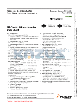 SPC5668GF0AVMJR datasheet - MPC5668x Microcontroller Data Sheet