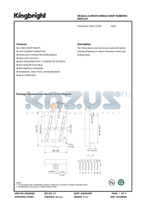 SA23-12YWA datasheet - 56.9mm (2.3INCH) SINGLE DIGIT NUMERIC DISPLAY