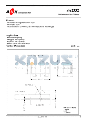 SA2332 datasheet - High Brightness Chip LED Lamp