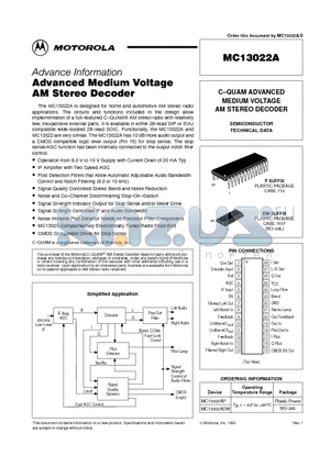 MC13022ADW datasheet - Advanced Medium Voltage AM Stereo Decoder