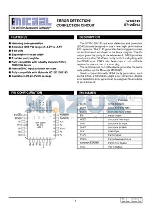 SY100E193JC datasheet - ERROR DETECTION/ CORRECTION CIRCUIT