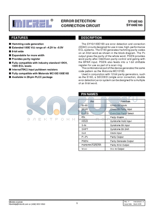 SY100E193JZTR datasheet - ERROR DETECTION/CORRECTION CIRCUIT