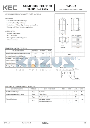 SMAB13 datasheet - SCHOTTKY BARRIER TYPE DIODE