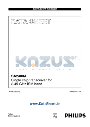 SA2400ABE datasheet - Single chip transceiver for 2.45 GHz ISM band