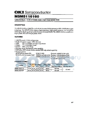 MSM5116160 datasheet - 1,048,576-Word x 16-Bit DYNAMIC RAM : FAST PAGE MODE TYPE