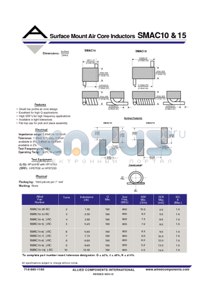 SMAC10-3J-RC datasheet - Surface Mount Air Core Inductors