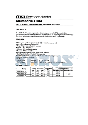 MSM5116100A datasheet - 16,777,216-Word x 1-Bit DYNAMIC RAM : FAST PAGE MODE TYPE