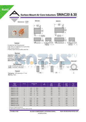 SMAC20-3-RC datasheet - Surface Mount Air Core Inductors