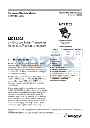 MC13202FC datasheet - 2.4 GHz Low Power Transceiver for the IEEE^ 802.15.4 Standard