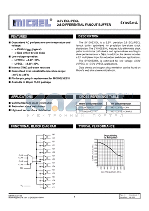 SY100E310LJY datasheet - 3.3V ECL/PECL 2:8 DIFFERENTIAL FANOUT BUFFER
