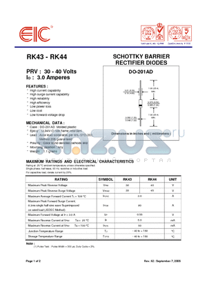 RK43 datasheet - SCHOTTKY BARRIER RECTIFIER DIODES