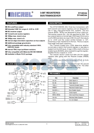 SY100E336JZ datasheet - 3-BIT REGISTERED BUS TRANSCEIVER