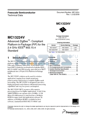 MC13224VR2 datasheet - Advanced ZigBee- Compliant Platform-in-Package (PiP) for the 2.4 GHz IEEE^ 802.15.4 Standard