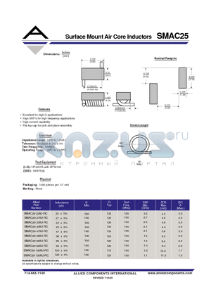 SMAC25-47NJ-RC datasheet - Surface Mount Air Core Inductors