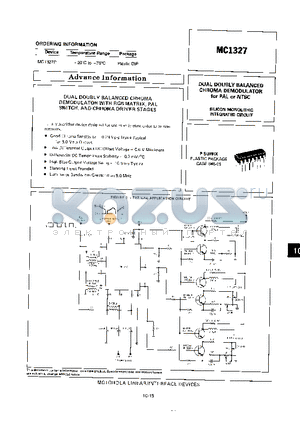 MC1327 datasheet - DUAL DOUBLY BALANCED CHROMA DEMODULATOR FOR PAL OR NTSC