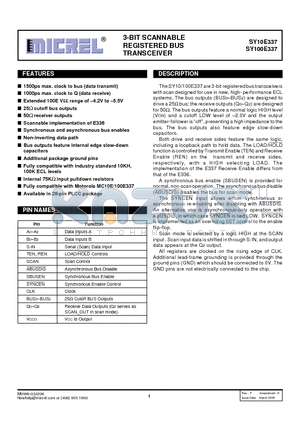 SY100E337JZTR datasheet - 3-BIT SCANNABLE REGISTERED BUS TRANSCEIVER