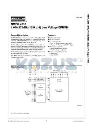 NM27LV010T200 datasheet - 1,048,576-Bit (128k x 8) Low Voltage EPROM