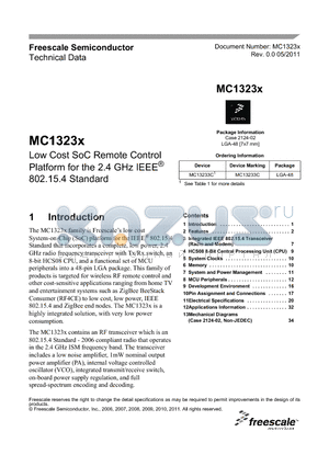 MC13233CR2 datasheet - Low Cost SoC Remote Control Platform for the 2.4 GHz IEEE^ 802.15.4 Standard