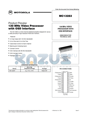 MC13283 datasheet - 130 MHz VIDEO PROCESSOR WITH OSD INTERFACE