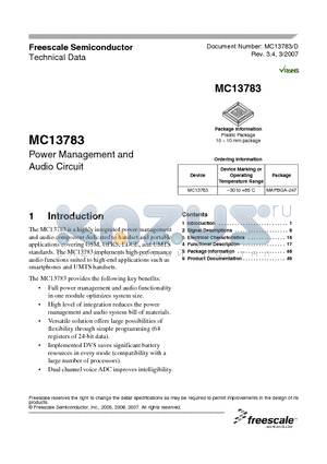 MC13783 datasheet - Power Management and Audio Circuit