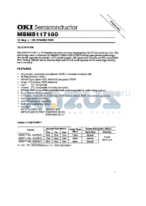 MSM5117100 datasheet - 16 Meg x 1-Bit DYNAMIC RAM