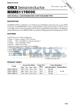 MSM5117800C datasheet - 2,097,152-Word x 8-Bit DYNAMIC RAM : FAST PAGE MODE TYPE