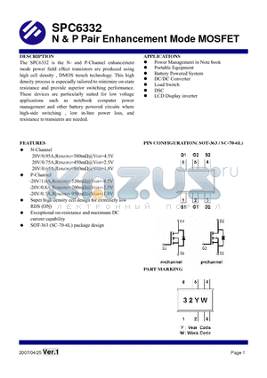 SPC6332 datasheet - N & P Pair Enhancement Mode MOSFET