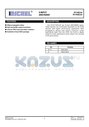 SY100EL04 datasheet - 2-INPUT AND/NAND