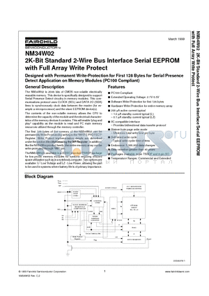 NM34W02LEMT8 datasheet - 2K-Bit Standard 2-Wire Bus Interface Serial EEPROM with Full Array Write Protect