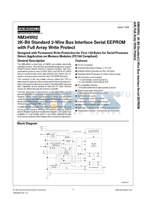 NM34W02LM8 datasheet - 2K-Bit Standard 2-Wire Bus Interface Serial EEPROM with Full Array Write Protect