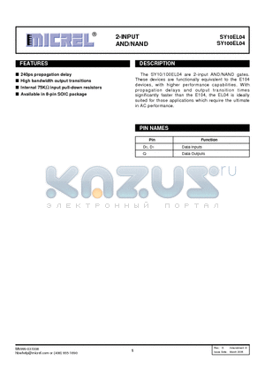 SY100EL04ZGTR datasheet - 2-INPUT AND/NAND