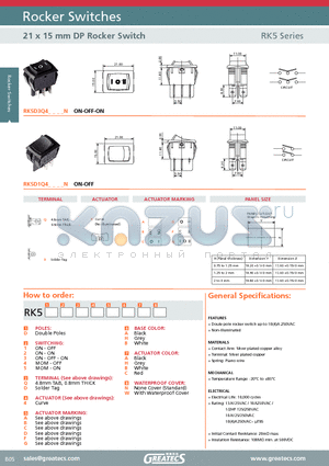 RK5 datasheet - 21 x 15 mm DP Rocker Switch