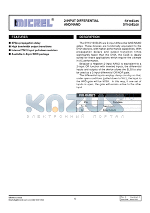 SY100EL05ZGTR datasheet - 2-INPUT DIFFERENTIAL AND/NAND