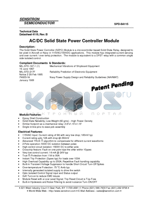 SPD-8A115 datasheet - AC/DC Solid State Power Controller Module