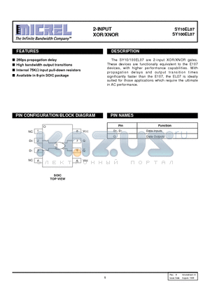SY100EL07ZC datasheet - 2-INPUT XOR/XNOR