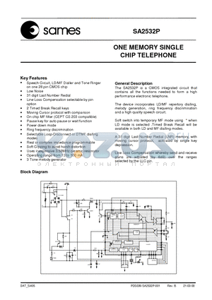 SA2532P datasheet - ONE MEMORY SINGLE CHIP TELEPHONE